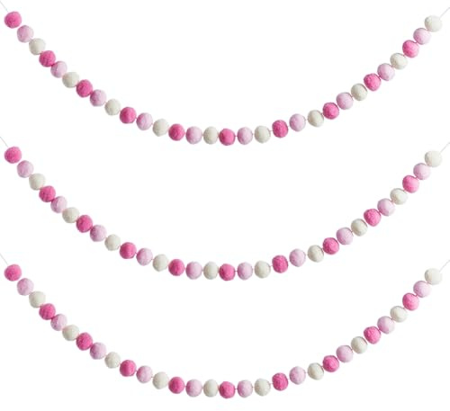 CRASPIRE 3 Guirnalda de Bolas de Fieltro de 7.88 pies Y 30 Bolas de Color Rosa Decoración Colgante para el Hogar Bolas de Fieltro de Lana Guirnalda para Árbol de Navidad para Halloween