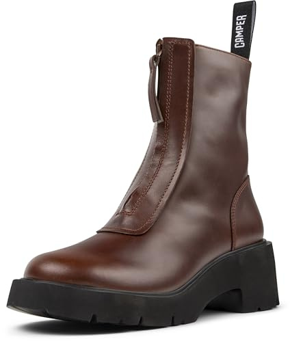 Camper Milah K400776 - Botín con cremallera para mujer, color marrón medio, talla 41 EU, Medium Brown 007, 41 EU