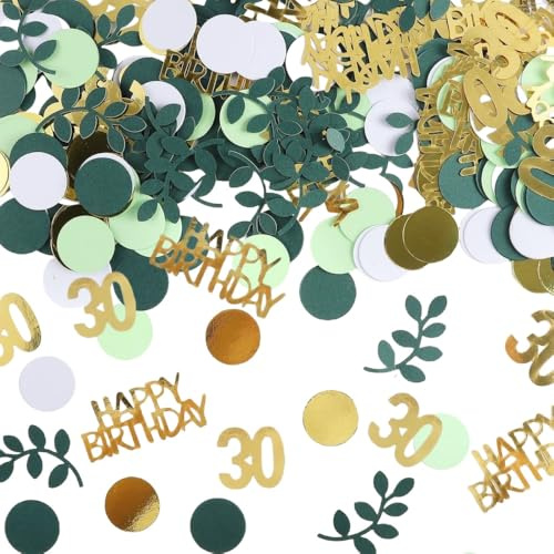 Konfetti födelsedagsbord dekoration födelsedag grön, 200 st konfetti födelsedagsdekoration, 30 år gammal grattis på födelsedagen spridningsdekoration födelsedag grönt guld, födelsedagsdekoration för
