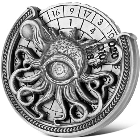Spinner de Dés DND, Pieuvre Borgne Gyroscope, 7-en-1 Métallique D&D Dés, Pieuvre Borgne Roulette Dés Spinner, Cadeaux DND avec Boîte Cadeau, Jeu de Rôle, Accessoires de Jeu de Société, Argent Foncé