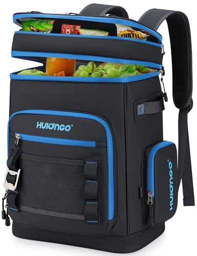 Hulongo Sac À Dos Isotherme Grand Sac Isotherme Glacière Étanche Imperméable pour Le Camping, la Plage, la Pêche, Le Pique-Nique, Le Voyage, 30L, Noir