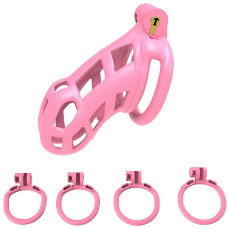 Pink Chastity Cage for Men Plastic Penis Cage Sissy Chastity Devices BDSM Sex Male Cock Cage for Sexual Adult (Standard,Flat Ring)