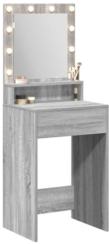 vidaXL Smyckebord Grå Sonoma 50 x 41 x 135 cm Konstruerat trä, Modern rektangulär förvaringsenhet, sovrumsmöbel, sminkbord, minimalistisk sminkplats med lampor, hållbart konstruerat trä