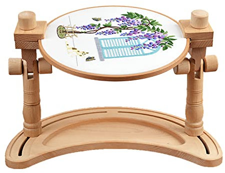 Broderiramar, Justerbar halkfri broderibåge, roterat korsstativ varv, bokträ broderibågehållare, handsfree stativ for konsthantverkssömnadsprojekt Prac