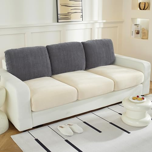 WEYOND Funda Sofa Chaise Longue de Chenilla, Fundas de Cojines de Sofá Individuales Lavables Antideslizantes para Sofá 2/3 Plazas y Esquina en L (3 Piezas, Fundas de Respaldo, Gris Oscuro)