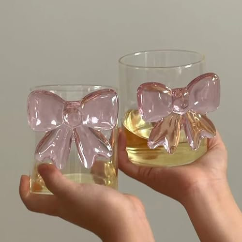 belupai Bicchiere da Martini in cristallo trasparente con fiocco rosa, romantici bicchieri da champagne, cocktail, vino, per matrimoni, fidanzamenti e occasioni speciali (2 pezzi)