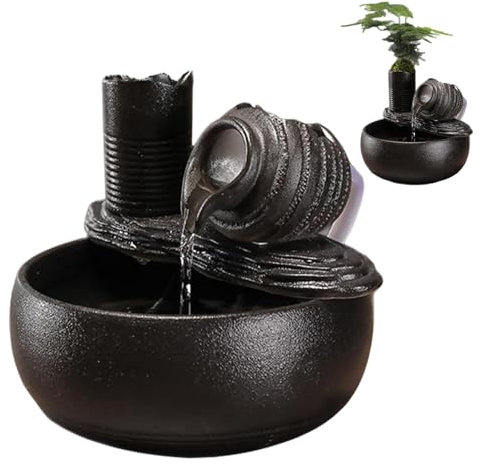 Cascada de Fuente de Interior, Fuente de Interior Jardín Zen Fuente Cascada Jarra Fuente Decorativa de Cerámica Fuente de Mesa Interior para Meditación y Relajación, H19 cm (sin Plantas)