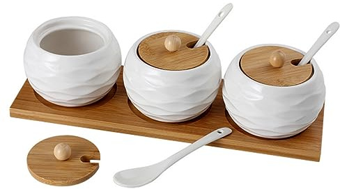 Luxshiny Tarros De Cerámica Para Condimentos Con Diseño Ondulado Recipiente Para Sal y Especias Envase Seguro y Funcional Para Cocina y Mesa Color Marrón