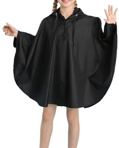 Générique Imperméable pour Filles vêtement de Pluie Confortable et léger idéal pour Les activités en Plein air l'école et Les Loisirs adapté aux Enfants de 3 à 14 Ans (Black, 6-8 Years)