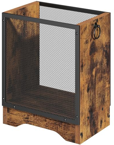 HOOBRO Retro Industrial Trash Can, 4.5 Gallon Metal Mesh Waste Basket with Wooden Base, Small Garbage Can for Office, Bedroom, Under Desk, Rustic Brown and Black, BF06LJ01