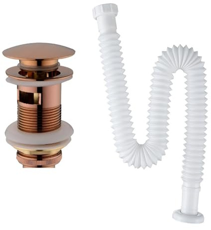 Basin Pop Up Drain Black Brass Sink Siphon Kit, P-Trap Pipe Waste Hardware With Bottle Trap, Chrome/Black/Gold/Rose Gold(Color7)