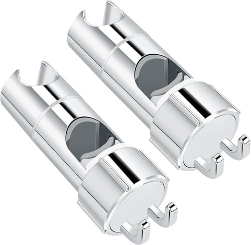 Supporto Doccia, 2 Pezzi Staffa per Soffione Doccia Senza Foratura, Supporto Doccia Regolabile 19–25 mm mm in ABS Cromato, per Soffione Doccia Saliscendi a Mano, Bagno Argento