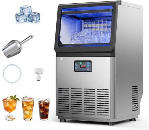 VEVOR Commercial Ice Maker Machine, 80 lbs/24h with 6.8-13 lbs Storage Capacity, Countertop/Freestanding/Under Counter, Stainless Steel Ice Maker with LED Display & Self-Cleaning, Home Bar Restaurant