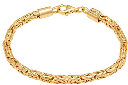 Kuzzoi Buddha Silber-Armband Königskette für Herren, handgefertigter Armschmuck aus massiven 925 Sterling Silber vergoldet, Herren-Armband golden mit Karabiner, 4 mm breit, 19 g schwer, Länge 23 cm