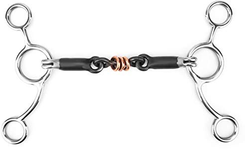 EVTSCAN Horse Chew, Stainless Steel Gag Bit with Black Steel Mouth Excellent lateral Support Inlaid with Copper