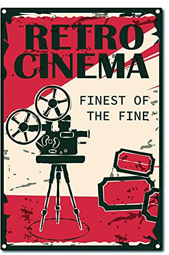 CREATCABIN Carteles de Chapa Retro Cinema Vintage Metal Decoración de Pared Decoración Arte Mural Colgante Pintura de Hierro Hogar Jardín Cocina Sala de Estar Garaje Cartel Placa 12 x 8 Pulgada
