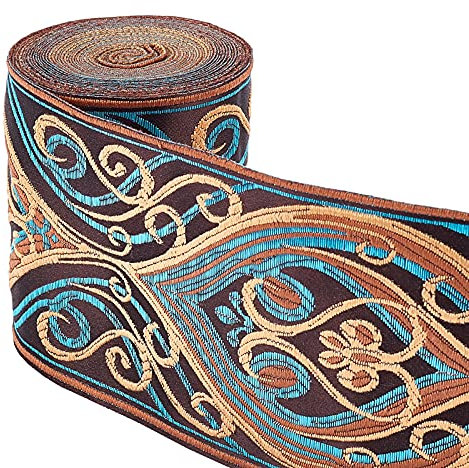 PH PandaHall 7m 9.2cm Jacquardband, Einseitige Bestickte Spitzenbesatz Gewebtes Band Stoffbesatz Fransen Zum Nähen Handwerk Wohnkultur Hochzeit, Geschenkpapier, Taschenriemen Verzierung