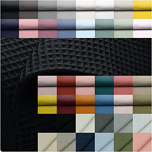 VmG-Store Våffelpiké, 40 färger, våffeltyg, 100 % bomullstyg, Tex Standard 100 (001 I svart, enkel skärning 200 x 150 cm)