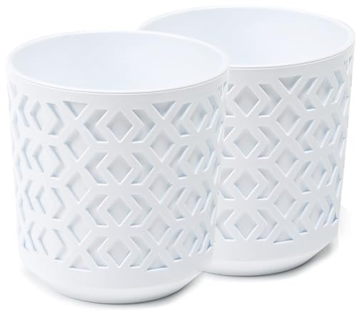 PECZEKO Macetas Mate Macetas Decorativas Hierbas Macetas Redondas de plástico duraderas y Ligeras para salón, Comedor, Cocina, terraza, balcón Juego de 2 Piezas (Blanco/Blanco, diámetro 14 cm)