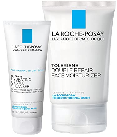 La Roche-Posay Toleraine Skin Care Set, Double Repair Face Moisturizer 100ml & Hydrating Gentle Cleanser 50ml, Oil Free Moisturizer & Face Wash