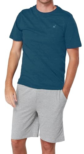 The Essentials Wardrobe Mens TEW Shorty Pyjamas - Contrast - Blue/Grey Marl - X Large