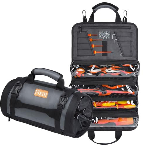 Fixm Werkzeug Rolltasche kompakt, vielseitig und tragbar, Schraubenschlüssel Werkzeugtasche für Handwerker und Heimwerker