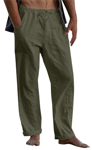 Vêtements De Maison en Coton Et Lin Vêtements Homme Pantalon Toile Homme Lin Homme Pantalon Ete Homme Baggy Homme Pantalon Detente Homme Pantalon D'Été Décontracté avec Poches Pantalon