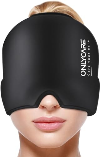 ONLYCARE Migraine Relief Cap, Upgraded Headache Relief Cap with Odorless Reusable Gel Head Wrap, Soothing Face Ice Pack Mask Products with Hot & Cold Therapy for Tension, Stress, Hangover & Puffy Eyes