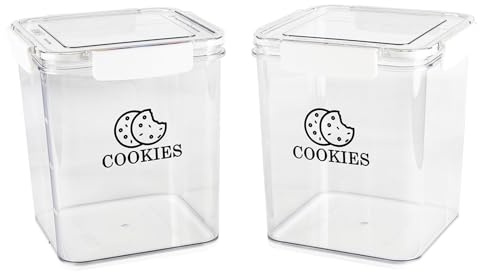Gzsekken Biscuit Jar with Sealed Lid, 2 Pack Plastic Food Storage Containers for Snack Cookies, Airtight, BPA-Free