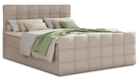 Boxspringbett Best Lux mit Fußteil, 2 Bettkästen und Topper - Doppelbett, Bonell-Matratze, Polsterbett, Bett, Betten, Bettgestell, Schlafzimmer (Beige (Inari 22), 180 x 200 cm)