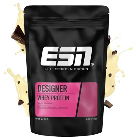 ESN Premium Designer Whey Protein Pulver, Stracciatella, 1 kg, bis zu 23 g Protein pro Portion, ideal zum Muskelaufbau und -erhalt - made in Germany