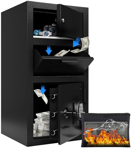 Cassaforte per banconote aziendali con slot a goccia 4.0 CUB Cassaforte per deposito di contanti con blocco aggiuntivo, cassaforte anti-pesca e combinazione digitale per casa, ufficio, hotel
