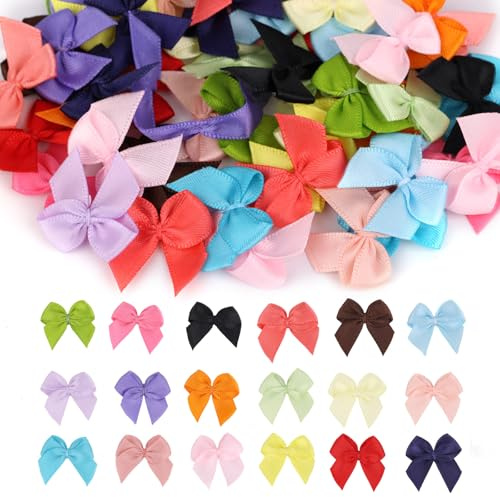 100pz Mini Fiocchi per Artigianato, 20 Colori Fiocchetti Raso Piccoli Prefabbricati Graziosi Accessori Fai Da Te per Cucito Scrapbooking Confezioni Regalo Decorazioni Feste