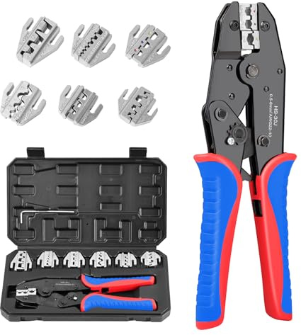 Pinza Crimpatrice：7 in 1 con Ganasce Intercambiabili e Valigetta Rigida – Kit Professionale per Terminali Tubolari, Isolati, Nudi, Faston, RJ45, Fotovoltaici Utensili Elettricisti Rosso