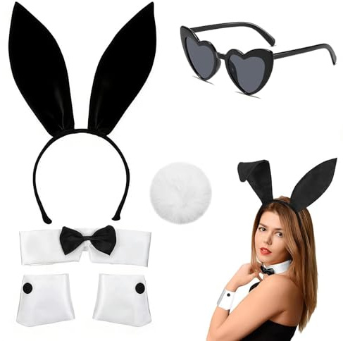FuYelng 5 Pièces Noir Costume de Lapin pour Fem Cosplay