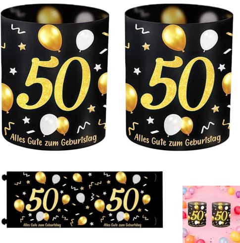 12 Portavelas para 50 Cumpleaños Decoración de Mesa Happy Birthday,Decoración Cumpleaños Hombre Mujer 50 Años,Linternas Decorativas para Velas de Té o Velas,para Mesa de Aniversario 50 anos