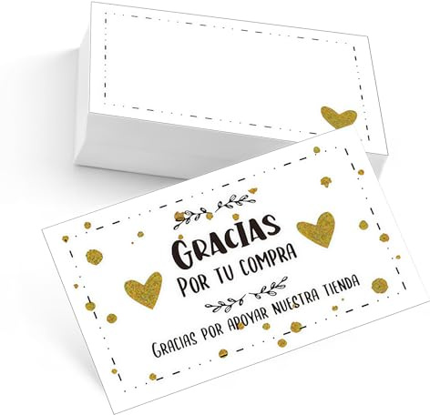 Gemejutor Paquete de 100 Tarjetas de Agradecimiento en Español 9x5,4cm - Gracias por Tu Compra - Tarjetas Elegantes para Pedidos, Tiendas, Eventos