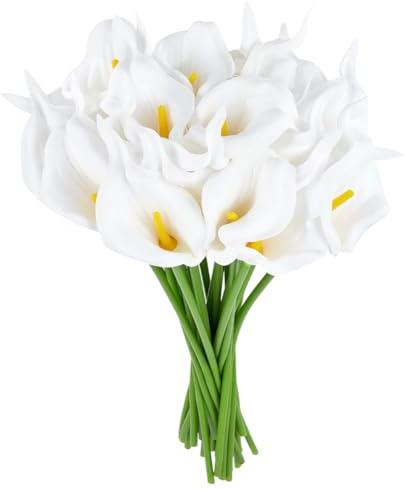 PH PandaHall 24pcs Artificial Calla Lily Flower, 13.6 White Fake Callalily Flowers Bridal Wedding Bouquet Real Touch Flowers for Wedding Bouquets Bride Mother's Day Home Office Kitchen Decor