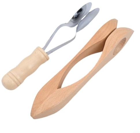 Folk Percussion Musical Spoons 2 Pack Natural Wood and Metal Sound Spoon for Traditional Rhythm Stage Performance Festival 8.27inch