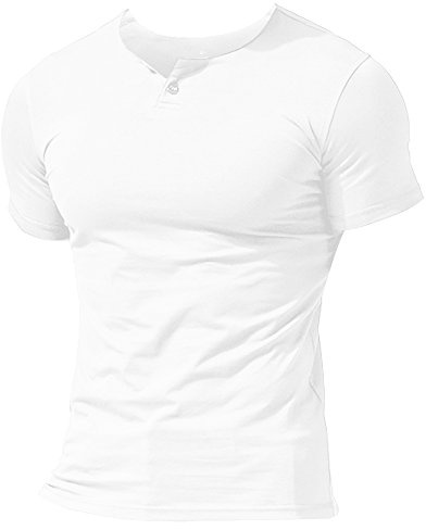 Uomo Henleys Casuale Manica Corta Maglietta Singolo Pulsante abbottonatura Plain v Neck Camicie in Cotone Bianca S