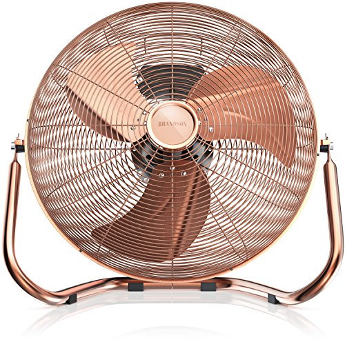 Brandson Ventilateur de Sol Design Rétro sur Pied de 30 cm - Métallique 3 Vitesses (Faible, Moyenne, Haute) - Débit d'air Élevé - Inclinable à 120° - Cuivré