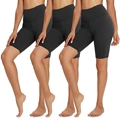 TNNZEET 3er Pack Radlerhose Damen High Waist Shorts Kurze Sporthose Blickdicht Sommer Leggings Unter Kleider für Sport Yoga,Schwarz/Schwarz/Schwarz,XXL