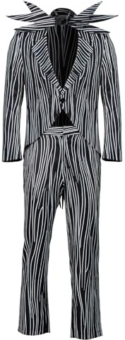 NUWIND Jack Skellington Costume de Cosplay Halloween pour Homme Costume Rayé avec Nœud Papillon Chauve-souris Adulte Halloween Cosplay Costume Props (L, Noir et blanc)