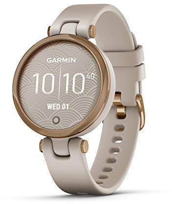 Garmin [ Renewed Lily (35mm), Stylish Small Smartwatch and Fitness Tracker, Sport Edition, Patterned Lens, Bright Touchscreen Display and up to 5 days battery life, Light Sand (Renewed)