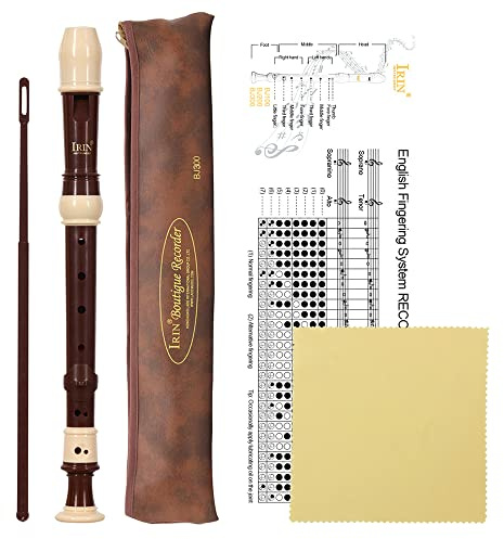 Descant Recorder Professional Detachable ABS Soprano 8 Hole Baroque Style Recorders Instrument with Thumb Rest Storage Bag Fingering Chart Classroom Wind Instruments Coffee