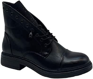 STILL Stivali Stivaletti Tronchetti Anfibi Biker Motociclista Donna Nero Inverno Bassi Tacco Basso Lacci Cerniera New Nuovo Comodo G621 39 Nero