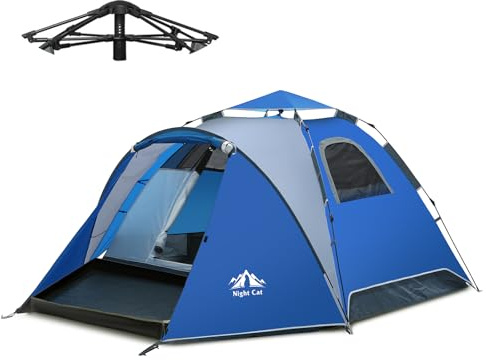 Night Cat Pop Up Tent 2-3 Persons Instant Set Up Tent with Footprint Tarp & Porch, Automatic Double Layer Waterproof Camping Tent with Rainfly