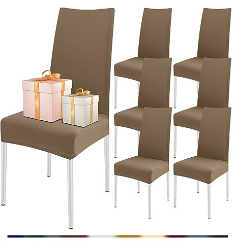 FIGOOO Stuhlhussen 6er Set Stretch Stuhlhussen für Esszimmerstühle Elastisch Moderne Universal Stuhlbezug für Restaurant Hotel Bankett Party Deko(Erdiges Braun,6er Set)