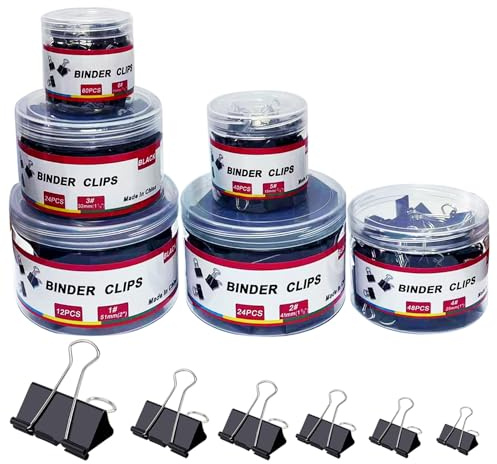 STOLCA 208 PCS Binder Clips Paper Clamps Assorted Sizes, Metal Paper Binder Clip, Black Binding Paperwork Clamp Bulk, Office Supplies for School Teachers