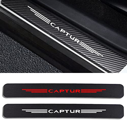 Symilov 4 Piezas Pegatinas Protective de Umbral de Puerta de Coche para REN-Ault CAPTUR, Tiras Decoración para Estribos de Coche de Fibra de Carbono con Logotipo,White